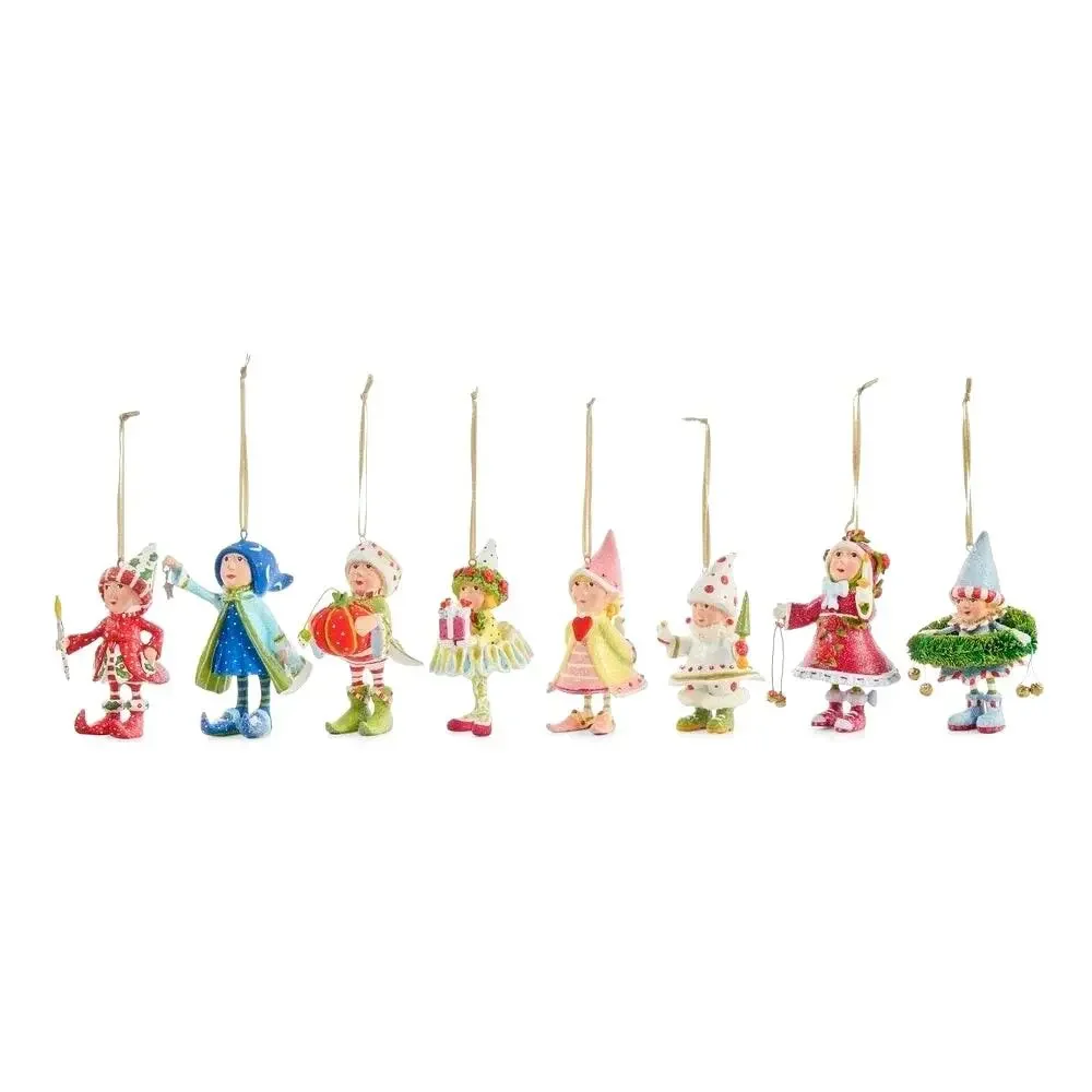 New Mackenzie-Childs Patience Brewster Dash Away Elves Mini Ornaments Set of 8